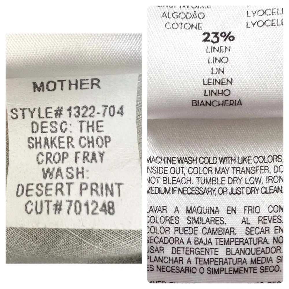 MOTHER THE SHAKER CHOP CROP FRAY Linen Blend Desert Print Camo Jeans Pan… - Picture 14 of 16